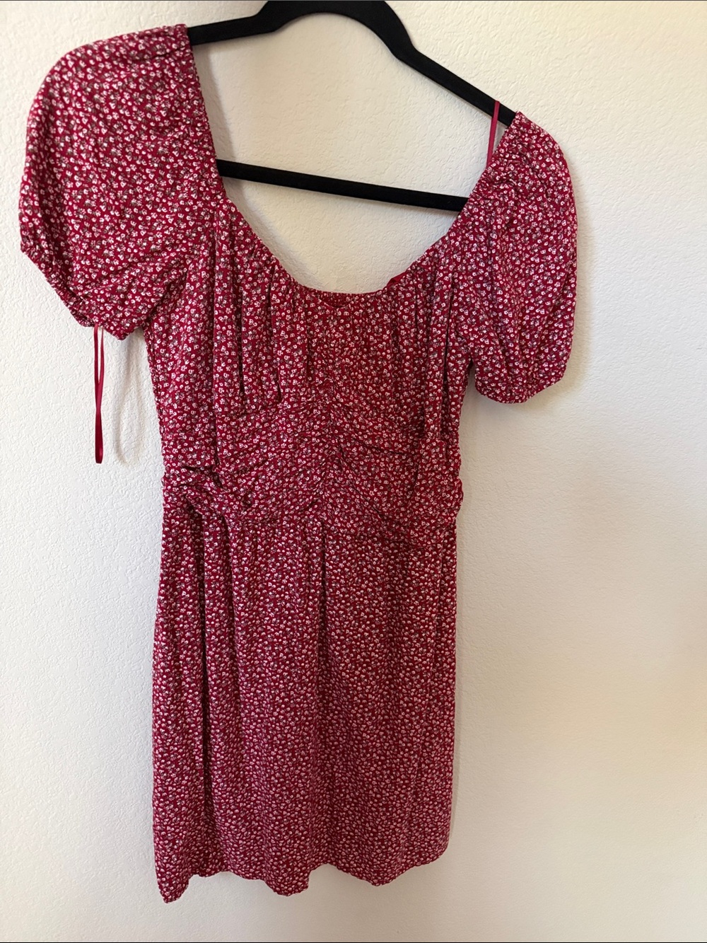 Hollister Red Floral Smocked-Neck Mini Dress